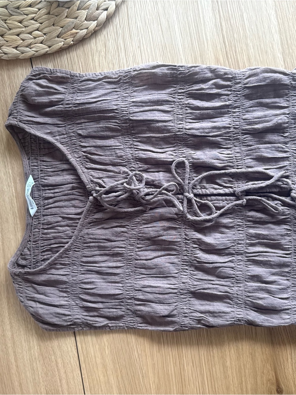 Stradivarius Taupe Crinkled Tie-Front Tank